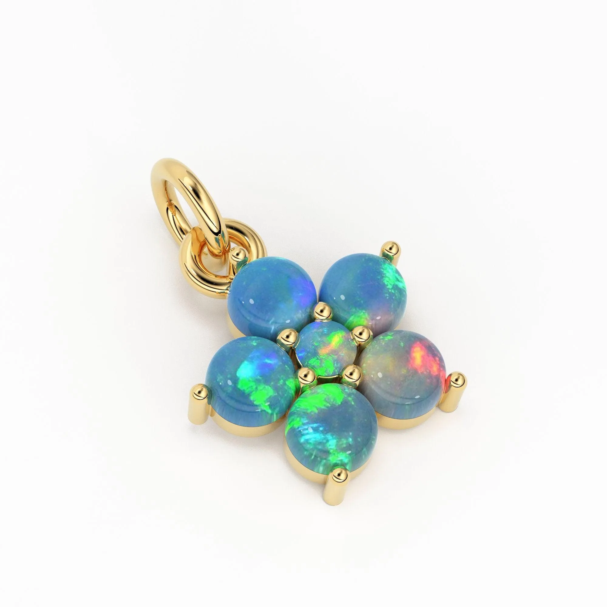 Ethiopian Welo Opal Round Diamond Pendant / 14k 18k Solid Gold Pendant / Ethiopian Opal Pendant / Opal Diamond Pendant / Sale