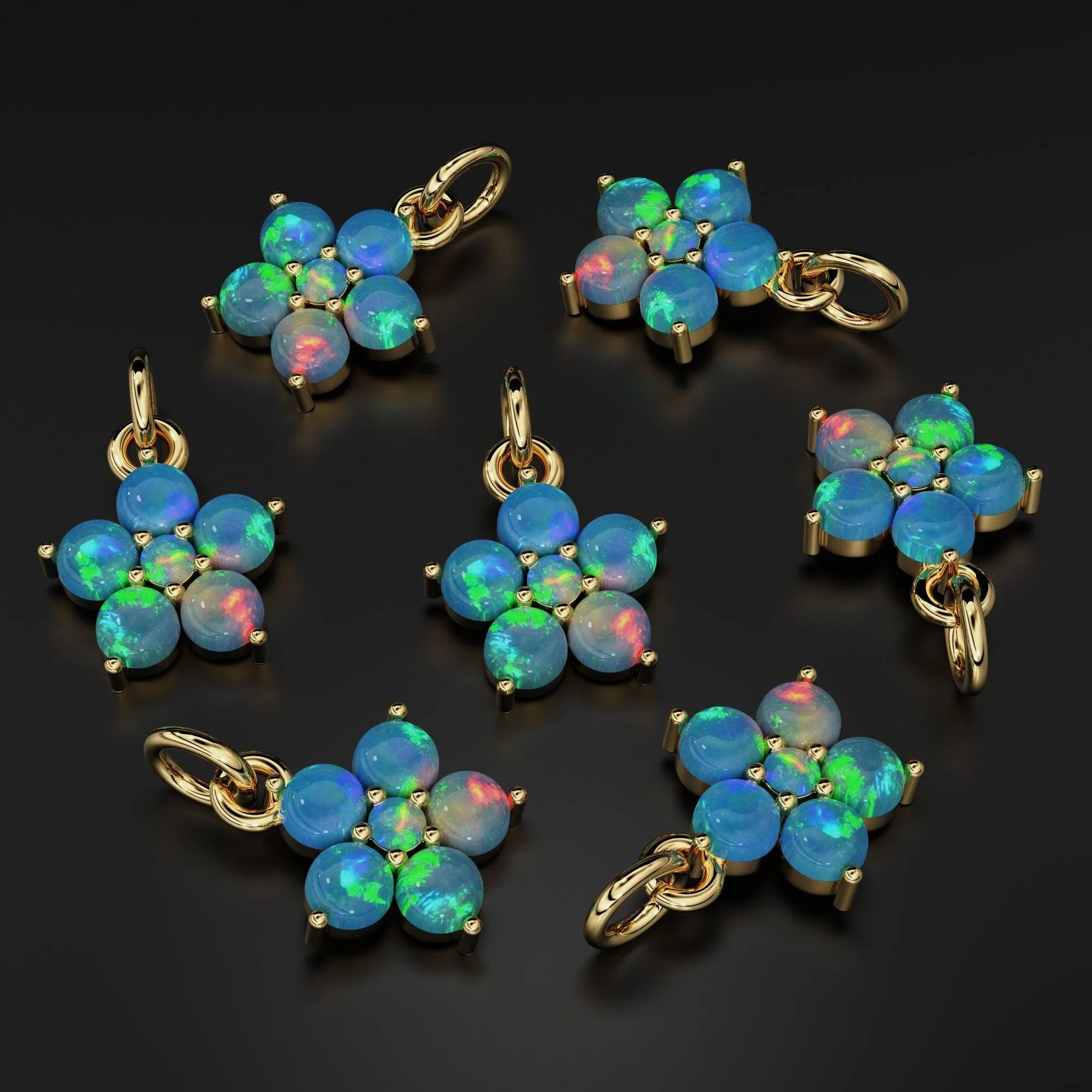Ethiopian Welo Opal Round Diamond Pendant / 14k 18k Solid Gold Pendant / Ethiopian Opal Pendant / Opal Diamond Pendant / Sale