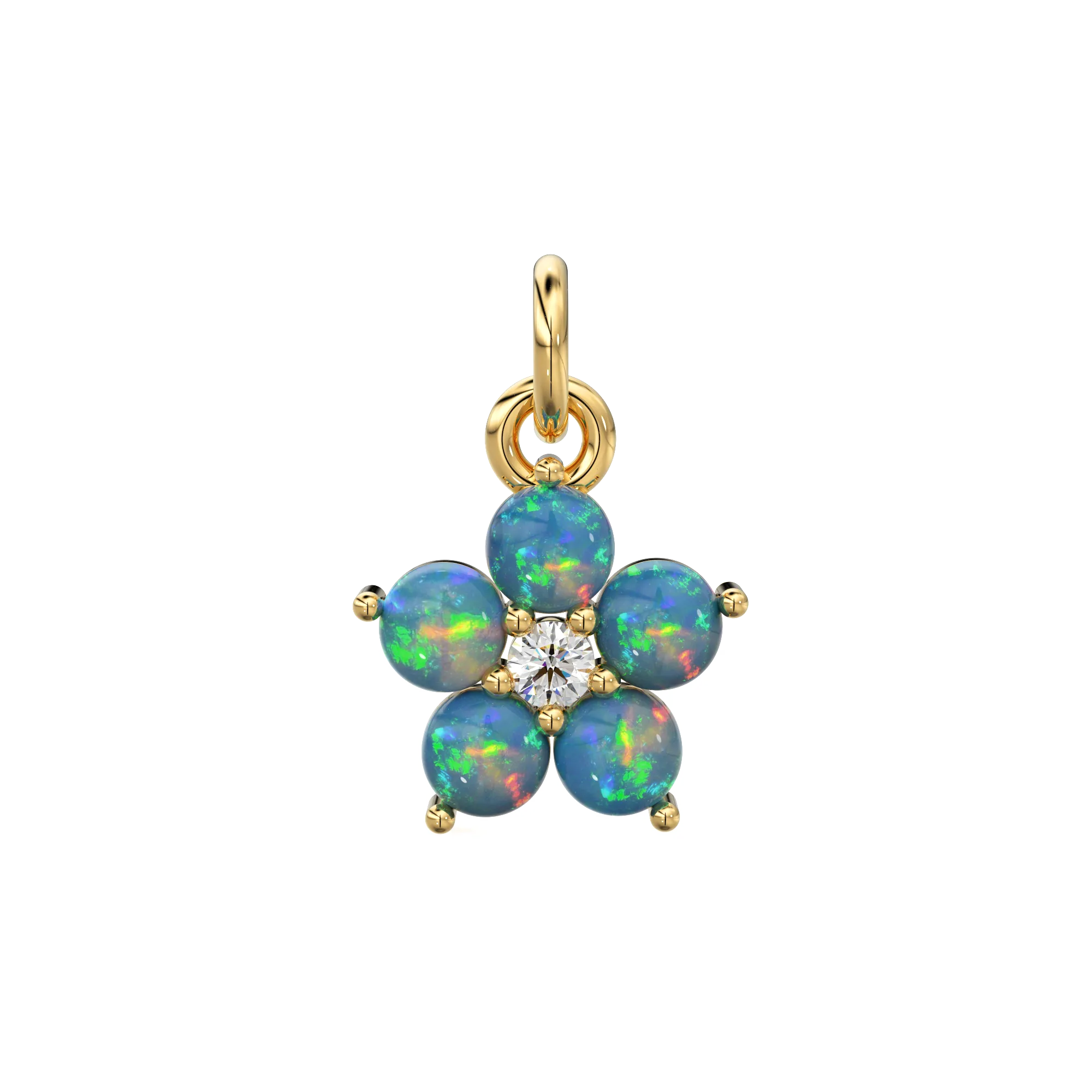 Ethiopian Welo Opal Round Diamond Pendant / 14k 18k Solid Gold Pendant / Ethiopian Opal Pendant / Opal Diamond Pendant / Sale