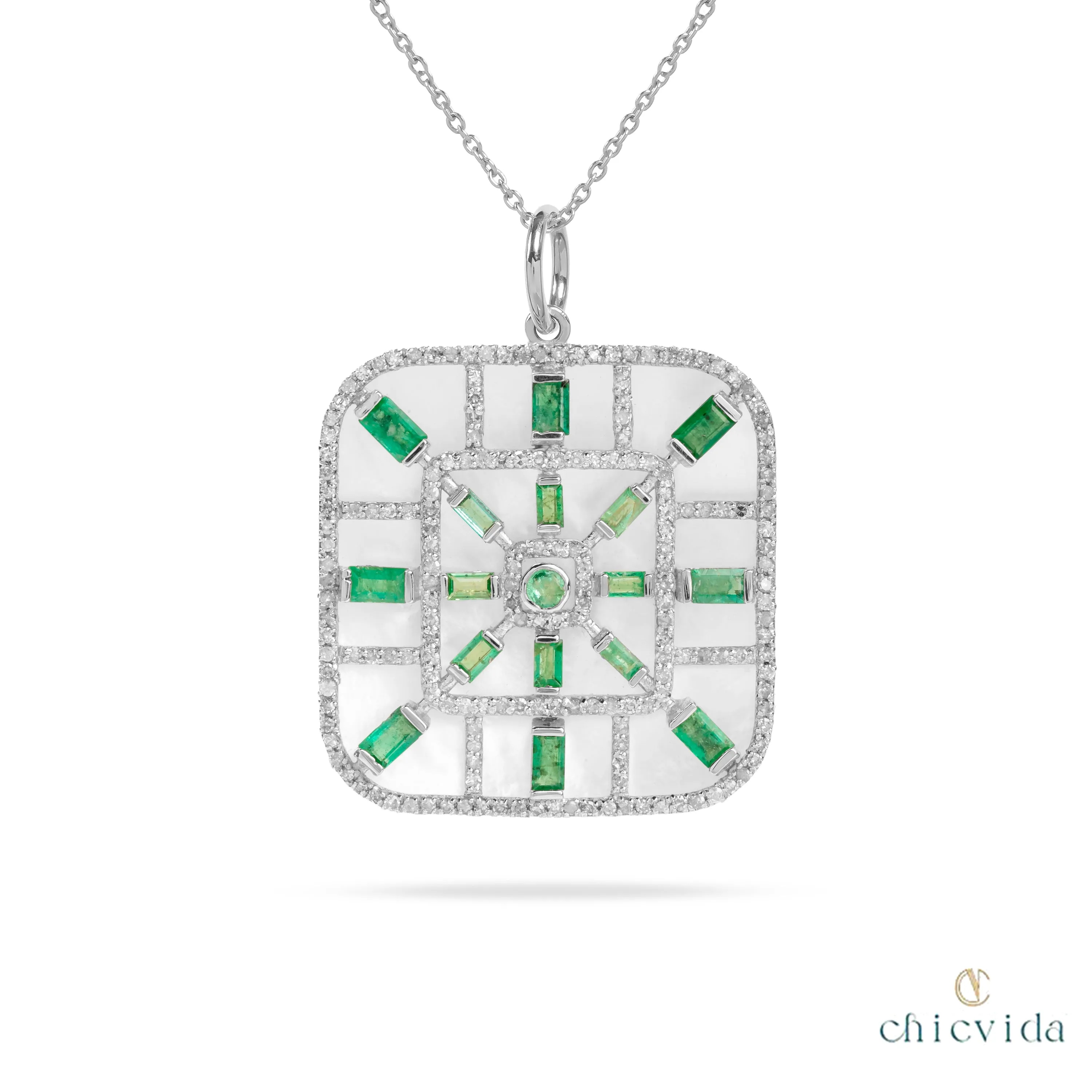 Exclusive Baguette Emerald & MOP Pendant