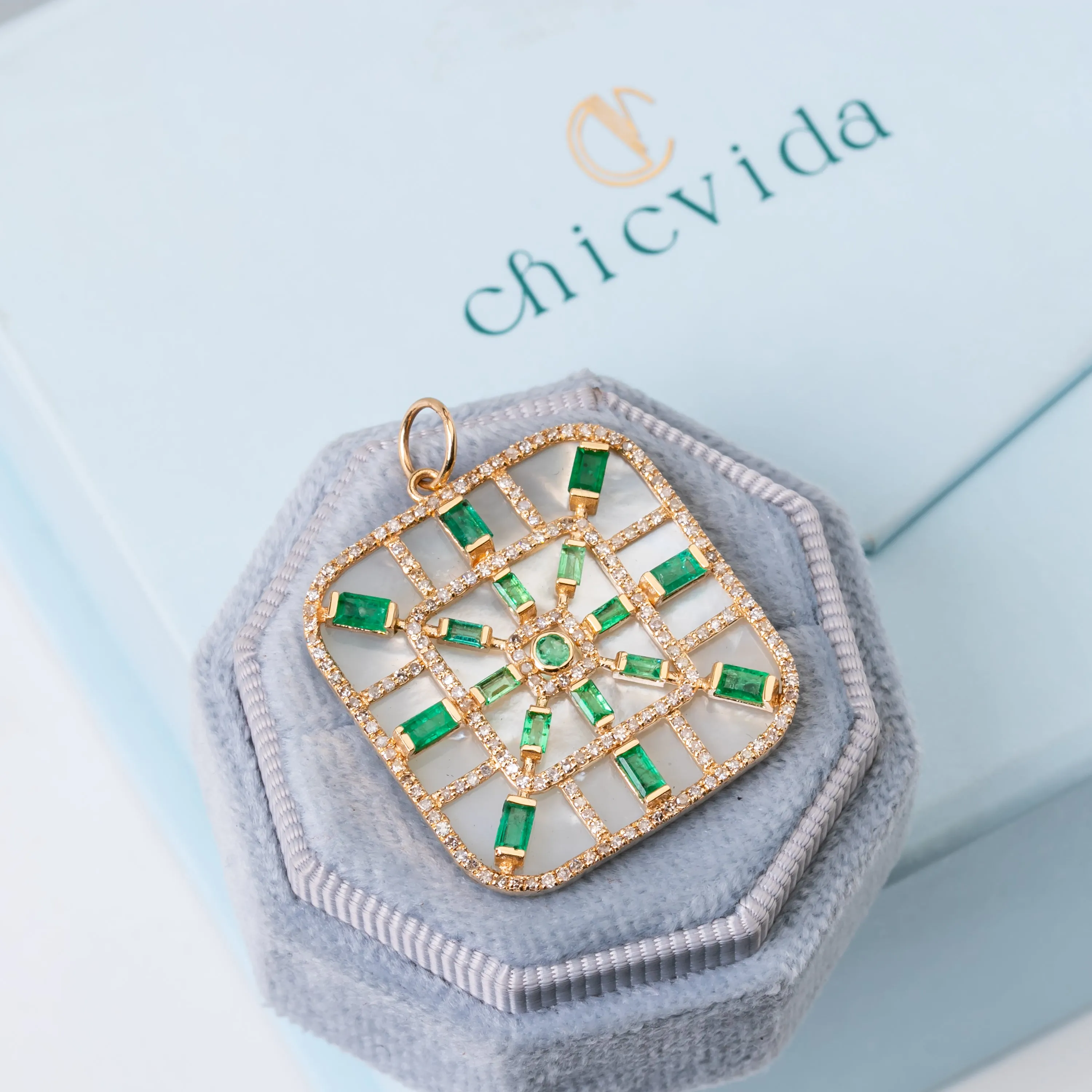 Exclusive Baguette Emerald & MOP Pendant