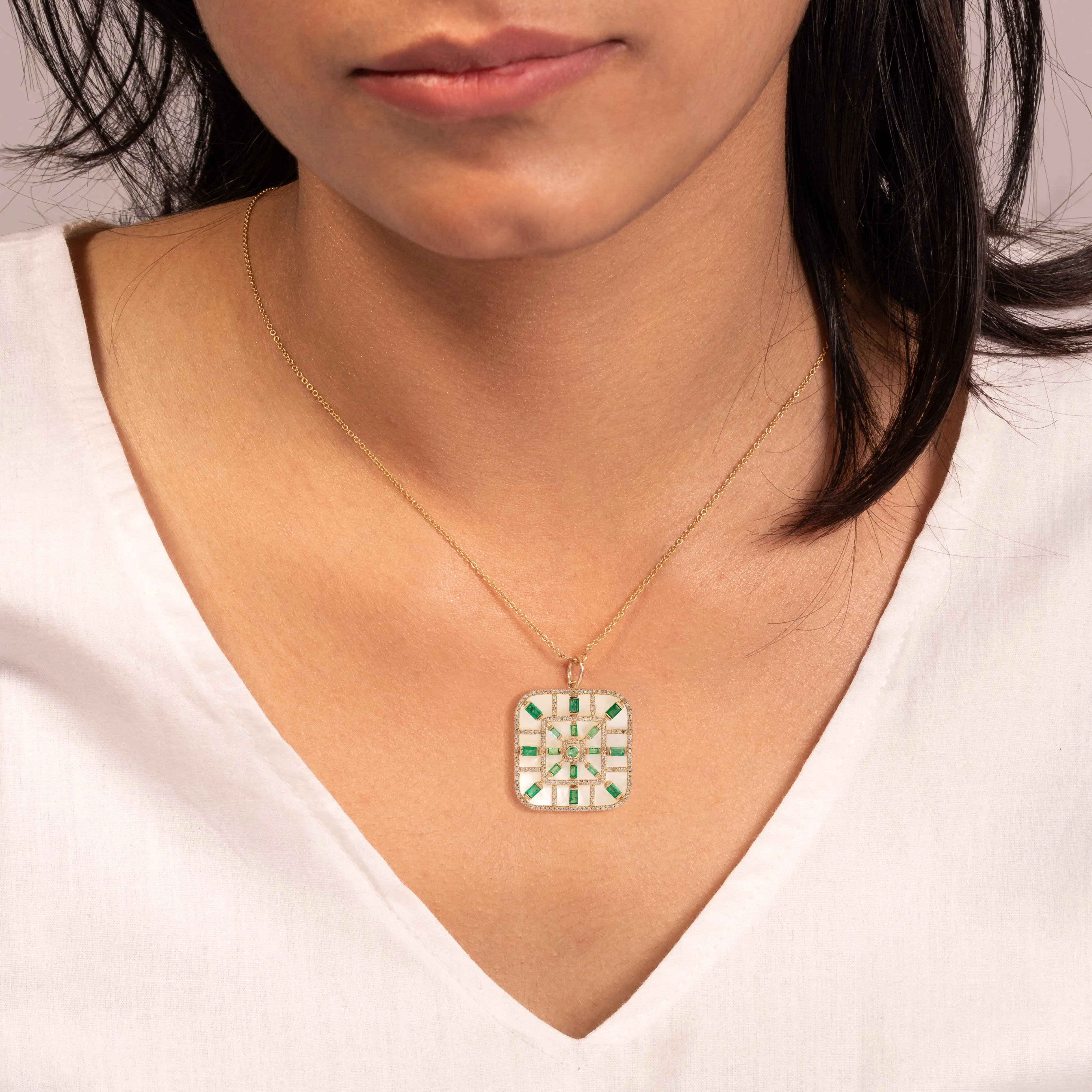 Exclusive Baguette Emerald & MOP Pendant