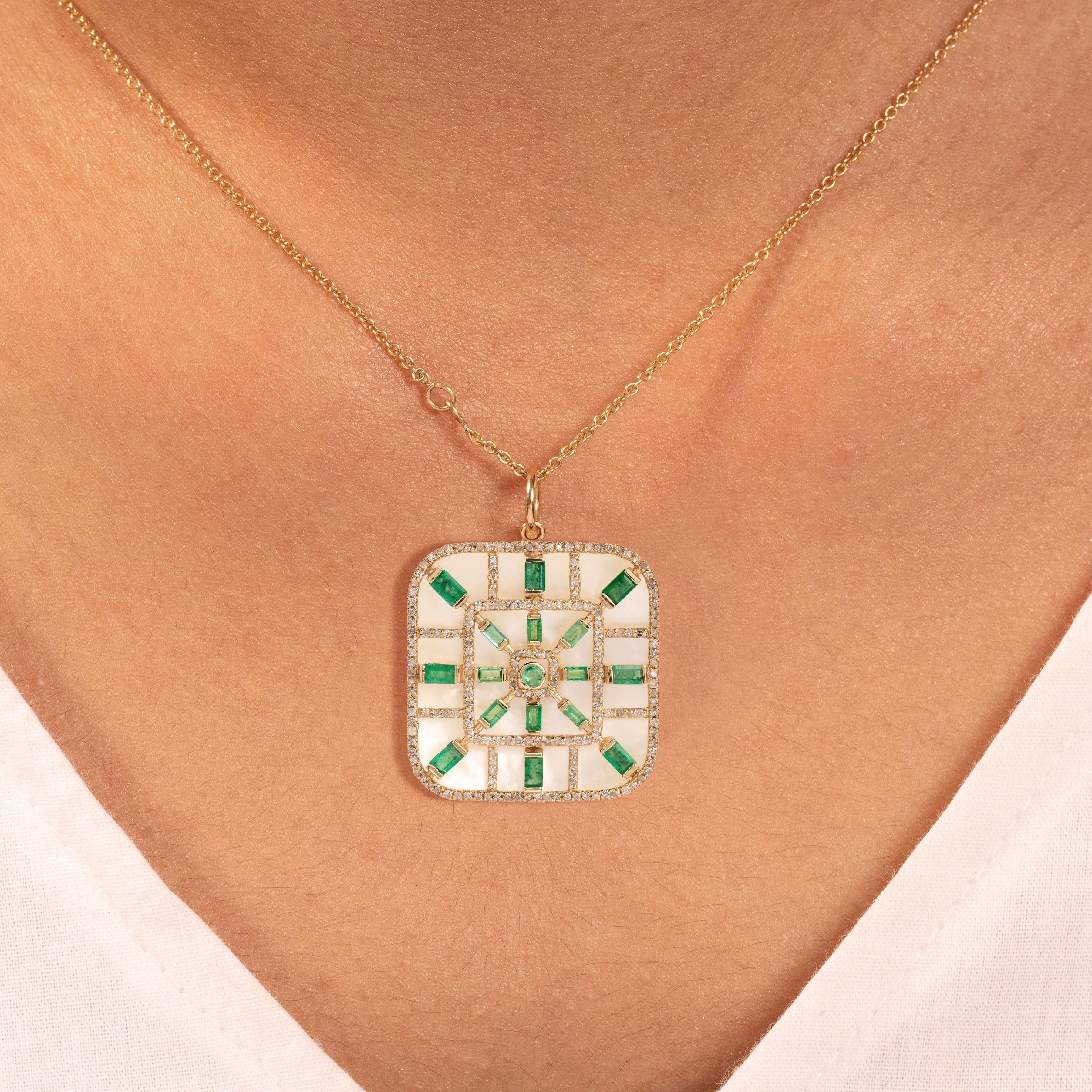 Exclusive Baguette Emerald & MOP Pendant
