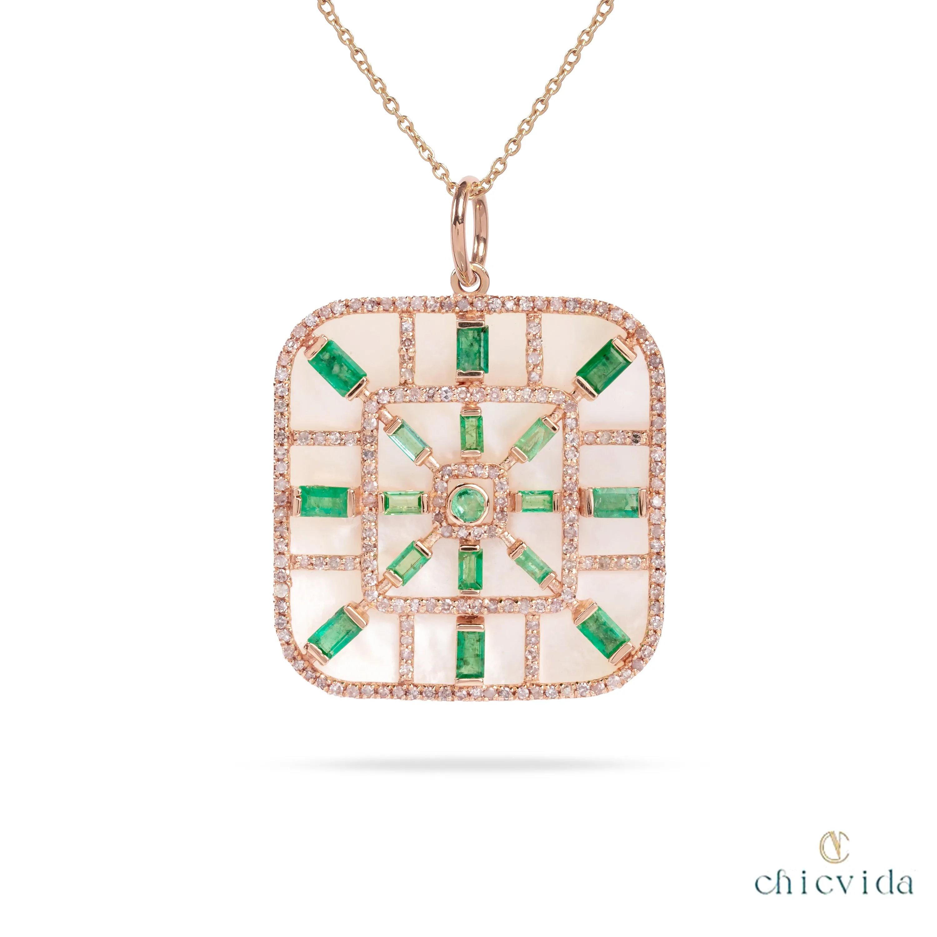 Exclusive Baguette Emerald & MOP Pendant