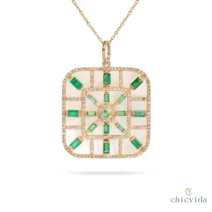 Exclusive Baguette Emerald & MOP Pendant