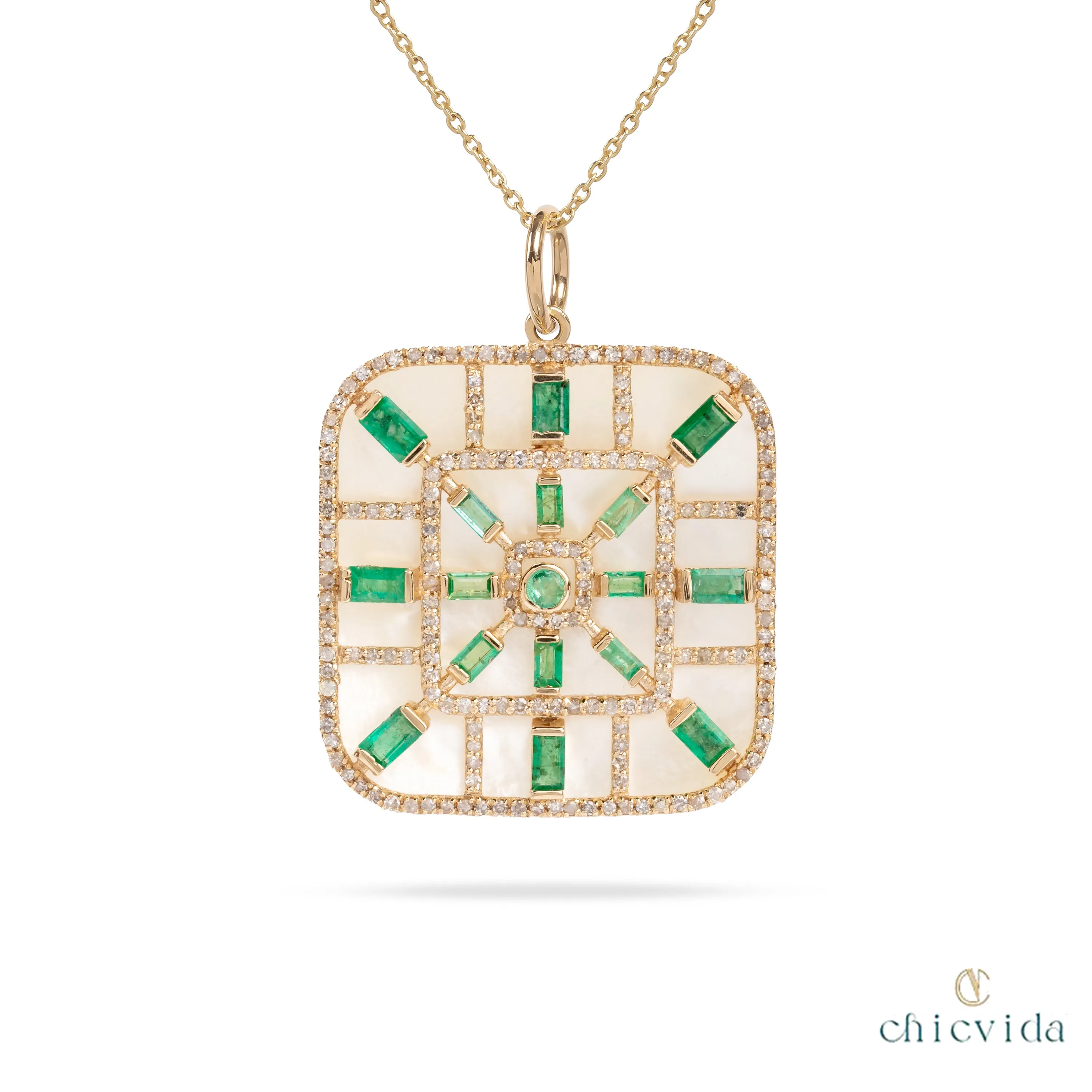Exclusive Baguette Emerald & MOP Pendant