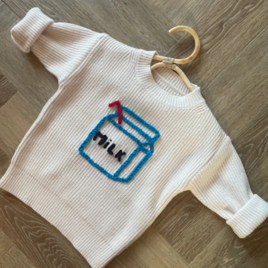 Exclusive Hand Embroidered Milk Carton Jumper