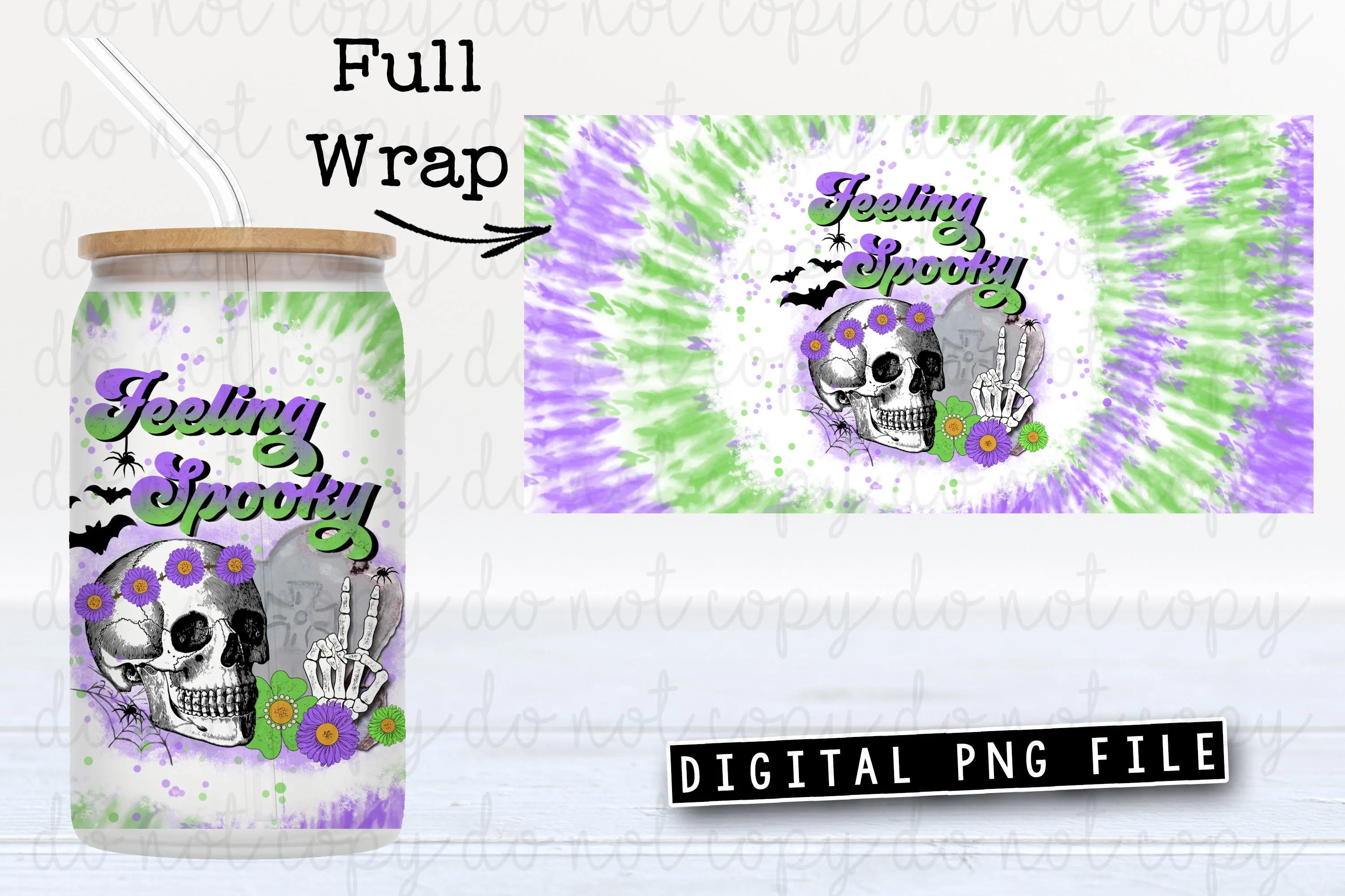 Feeling Spooky Halloween Glass Can Tumbler Wrap Digital Download