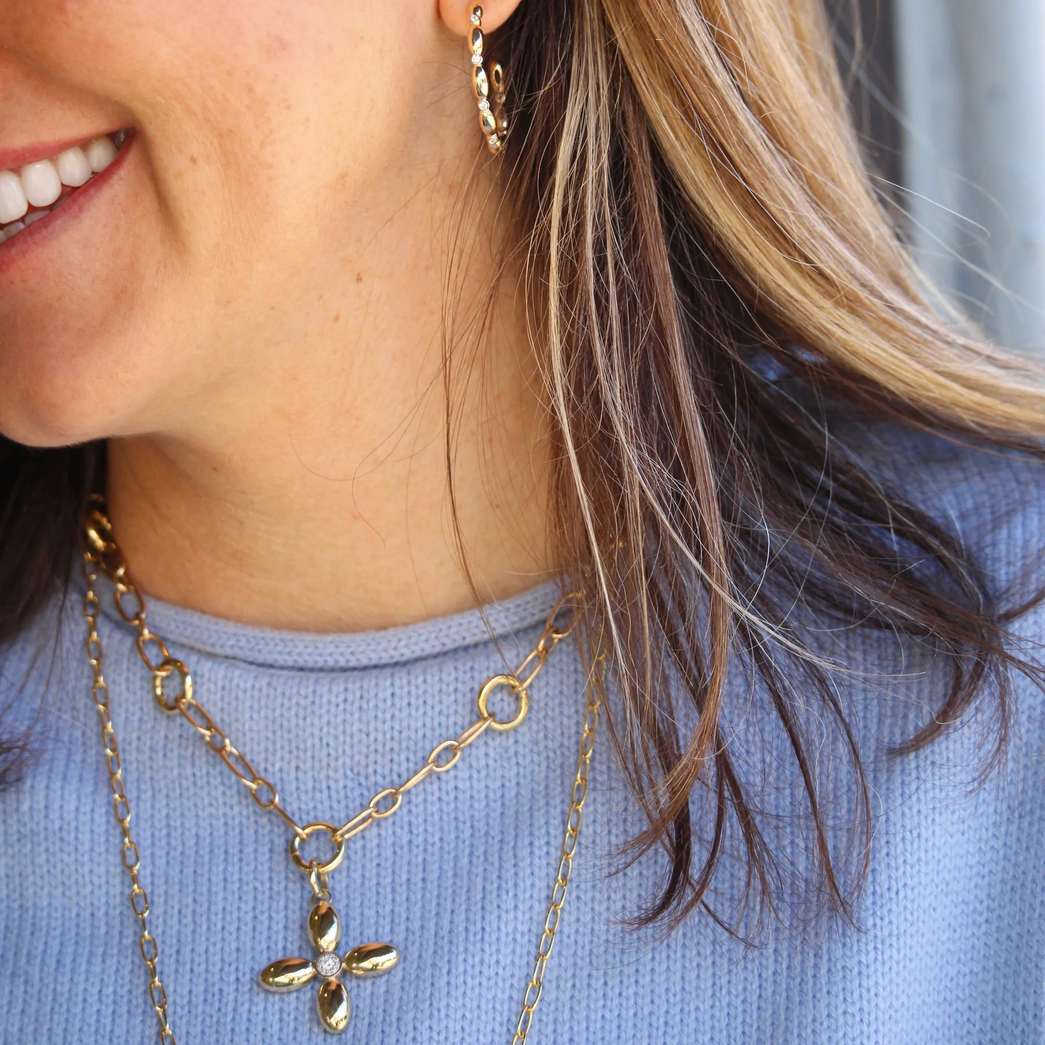 Five-Charm Holder Station Mixed Oval Link Necklace