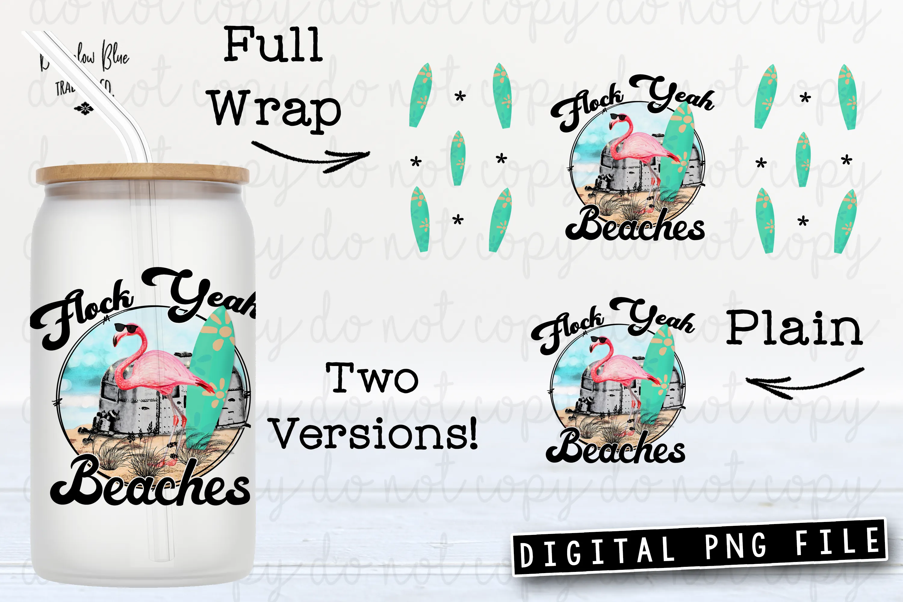 Flock Yeah Beaches Flamingo Sunglasses Glass Can Tumbler Wrap Digital Download