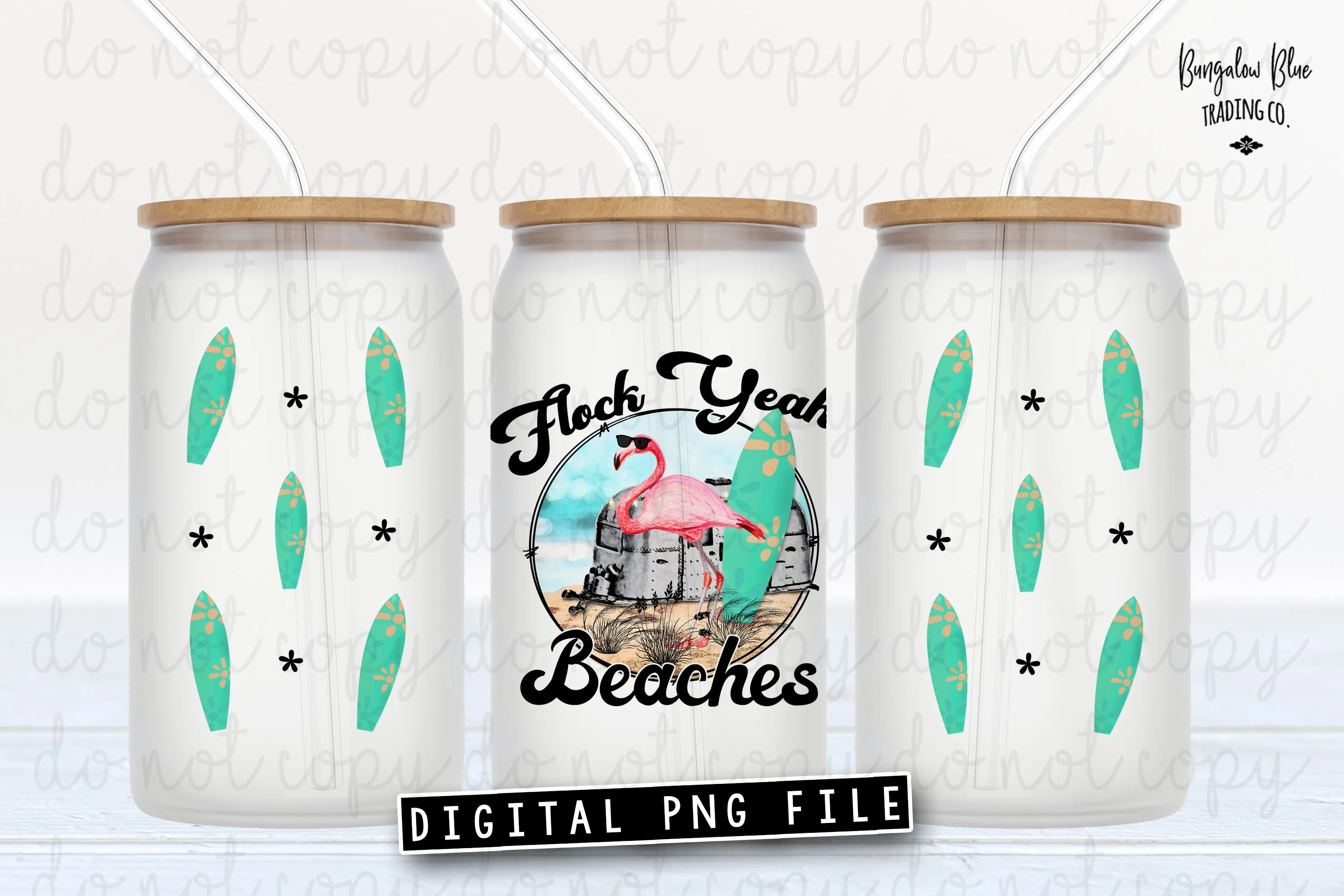 Flock Yeah Beaches Flamingo Sunglasses Glass Can Tumbler Wrap Digital Download