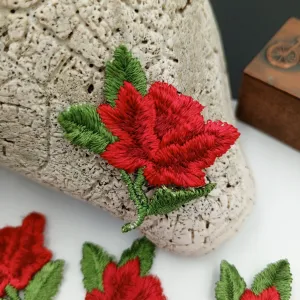 FLORAL VINTAGE applique Green Red Flower Patches #249