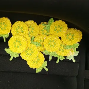 FLORAL VINTAGE applique lime yellow flower iron on Patches #190