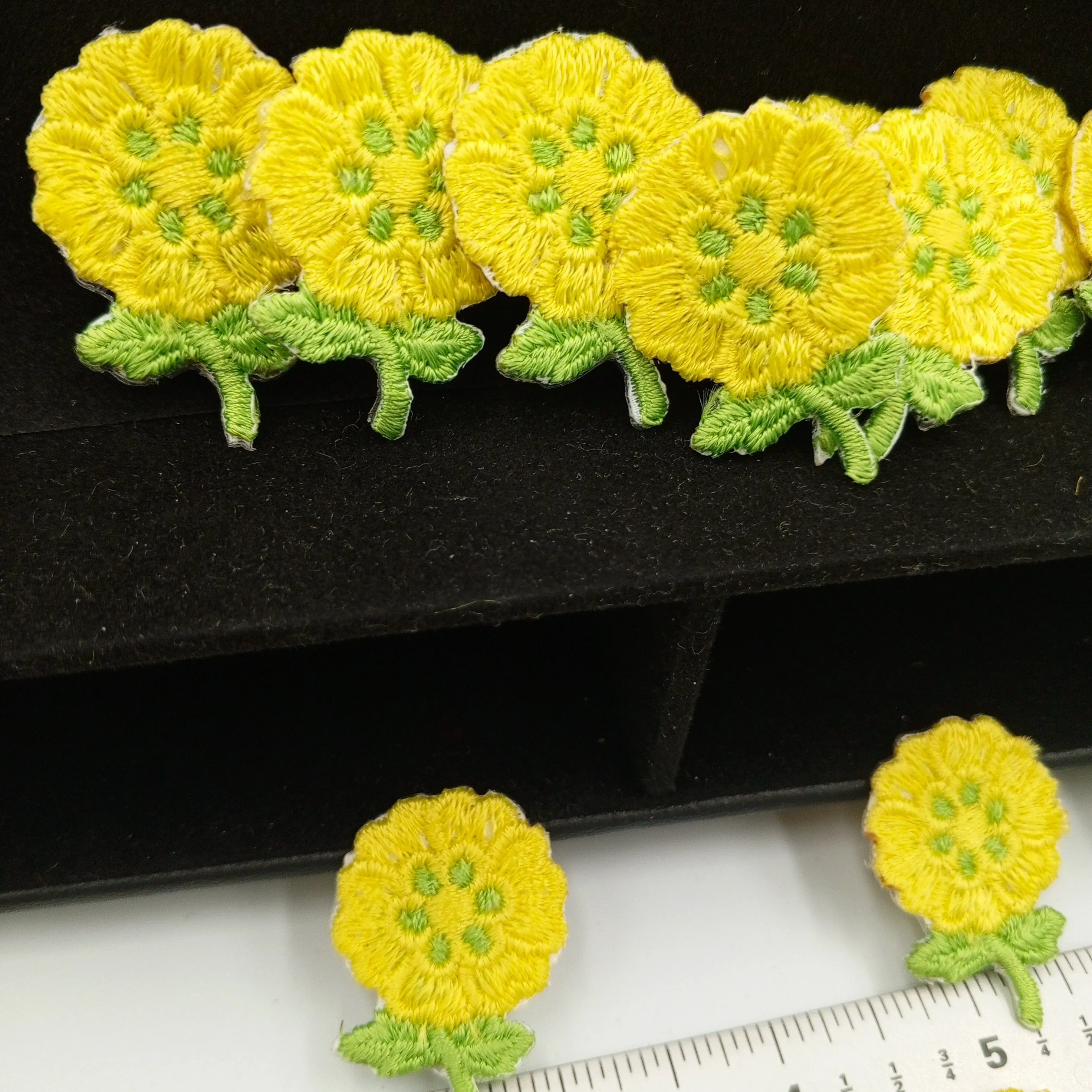 FLORAL VINTAGE applique lime yellow flower iron on Patches #190