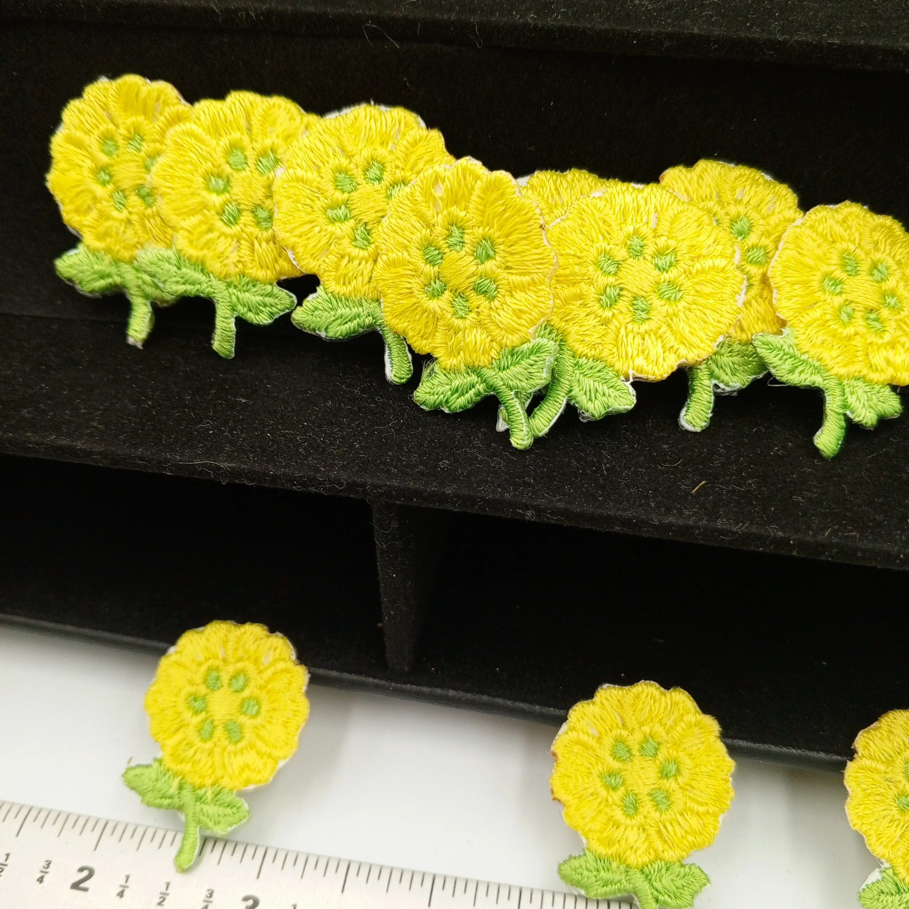 FLORAL VINTAGE applique lime yellow flower iron on Patches #190