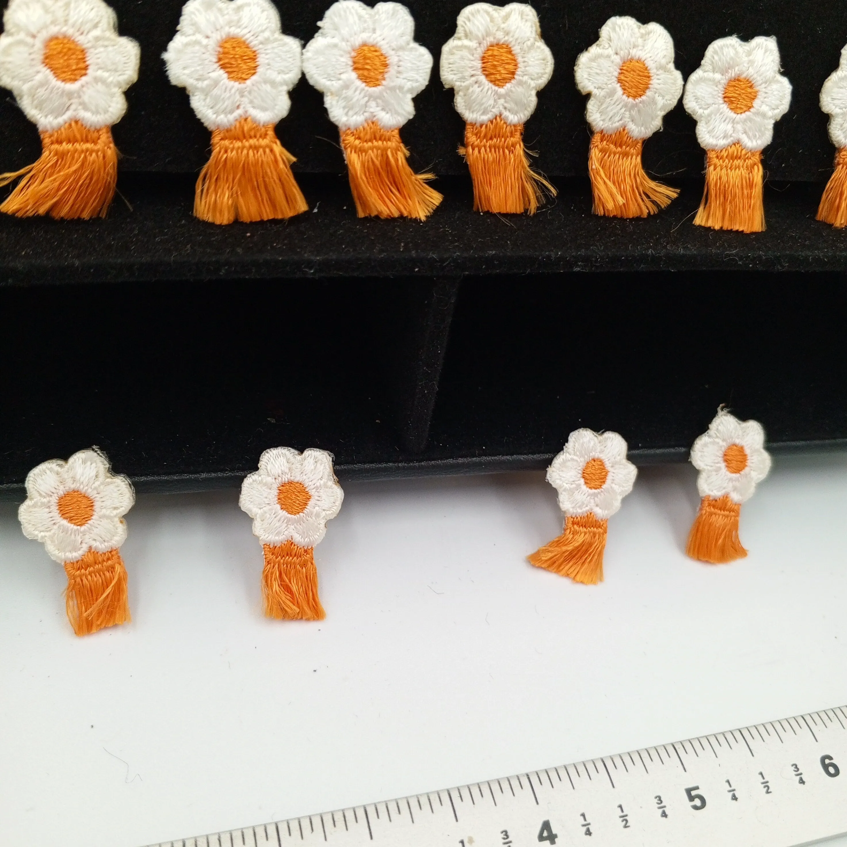 FLORAL VINTAGE applique orange fringe white flower iron on Patches #200