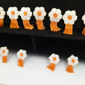 FLORAL VINTAGE applique orange fringe white flower iron on Patches #200