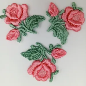 FLORAL VINTAGE applique Pink Green Flower Patches #250