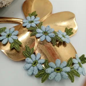 FLORAL VINTAGE appliques blue green flower Patches #231