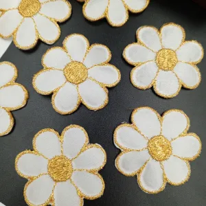 FLORAL VINTAGE appliques gold white flower Patches #263