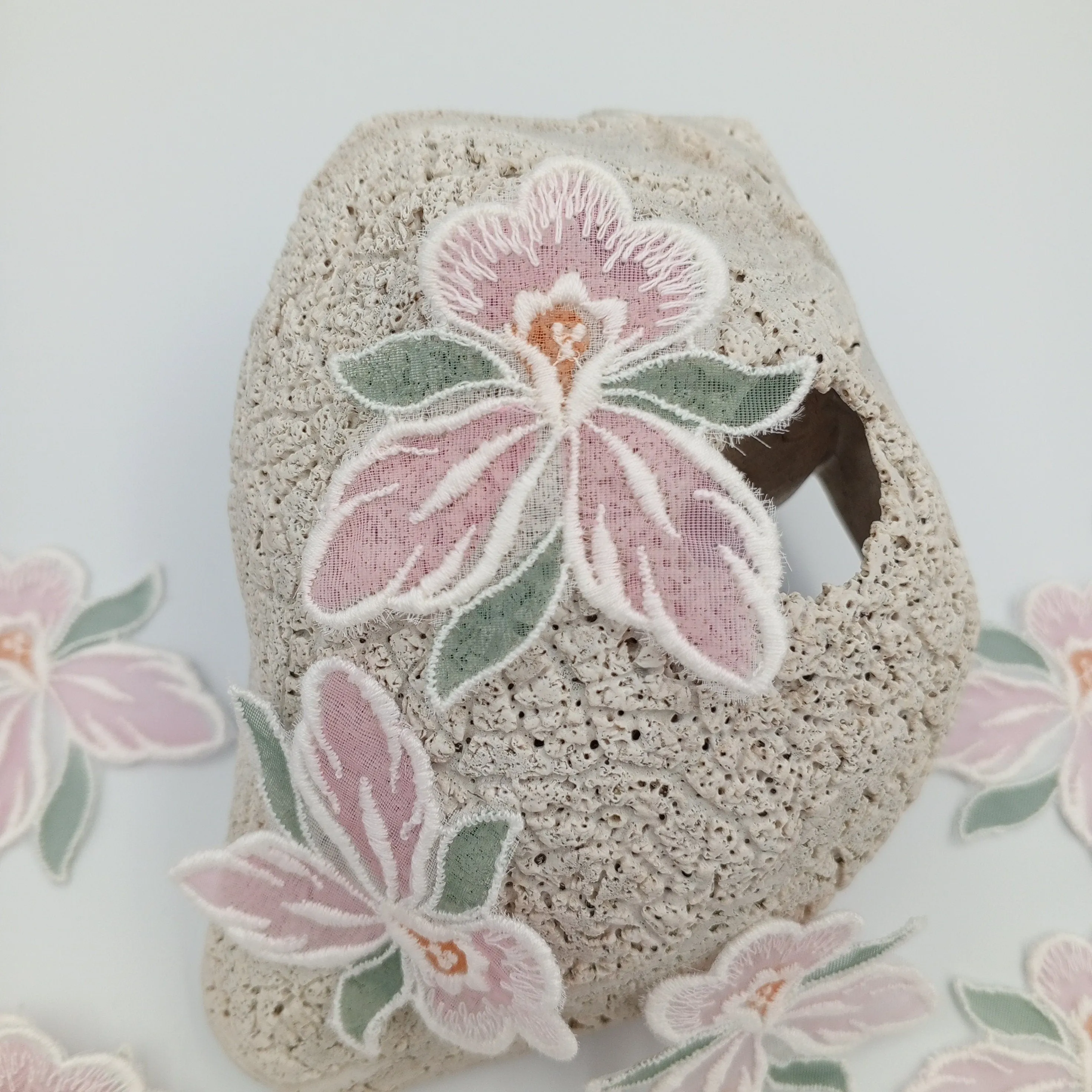 FLORAL VINTAGE appliques pink white orange green flower Patches #283