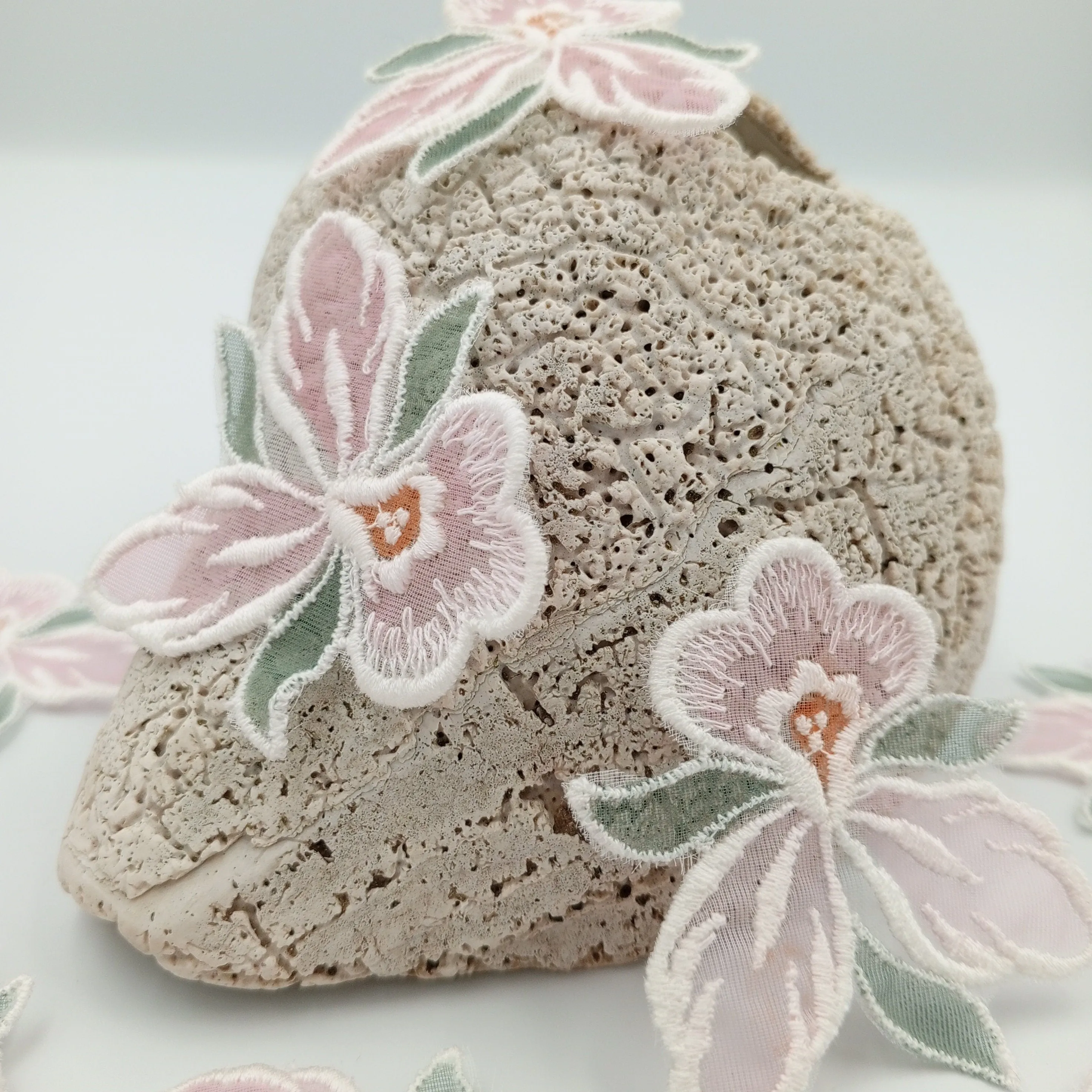 FLORAL VINTAGE appliques pink white orange green flower Patches #283