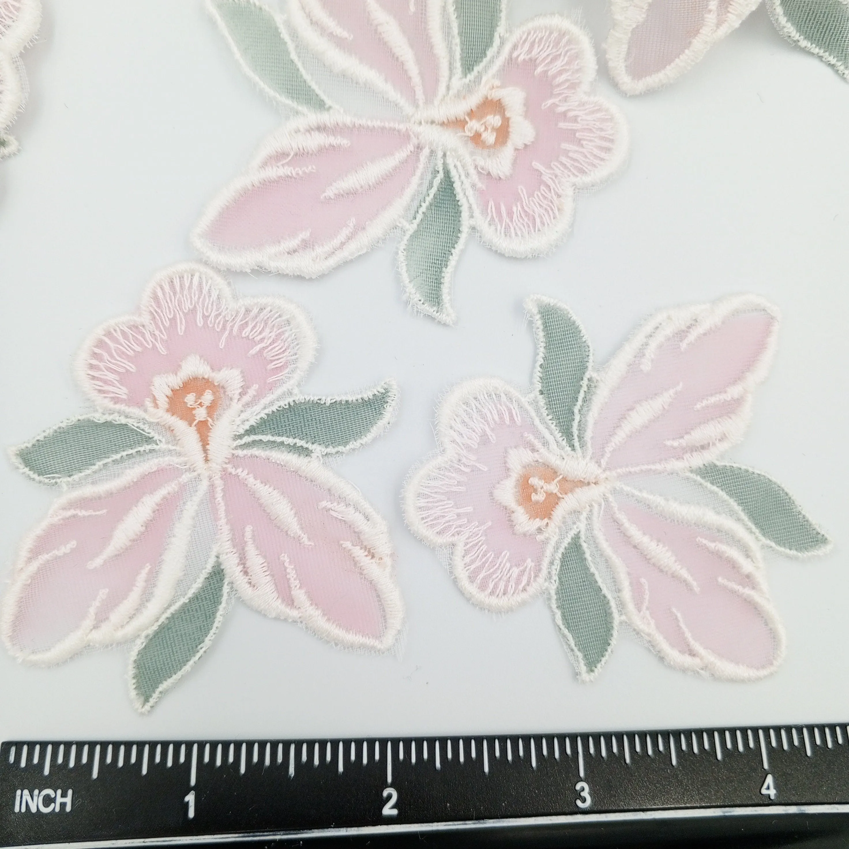 FLORAL VINTAGE appliques pink white orange green flower Patches #283