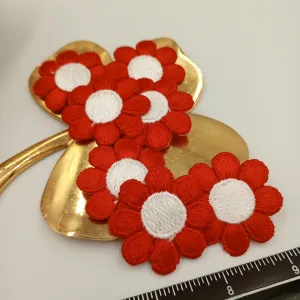 FLORAL VINTAGE appliques white red flower iron on Patches #213