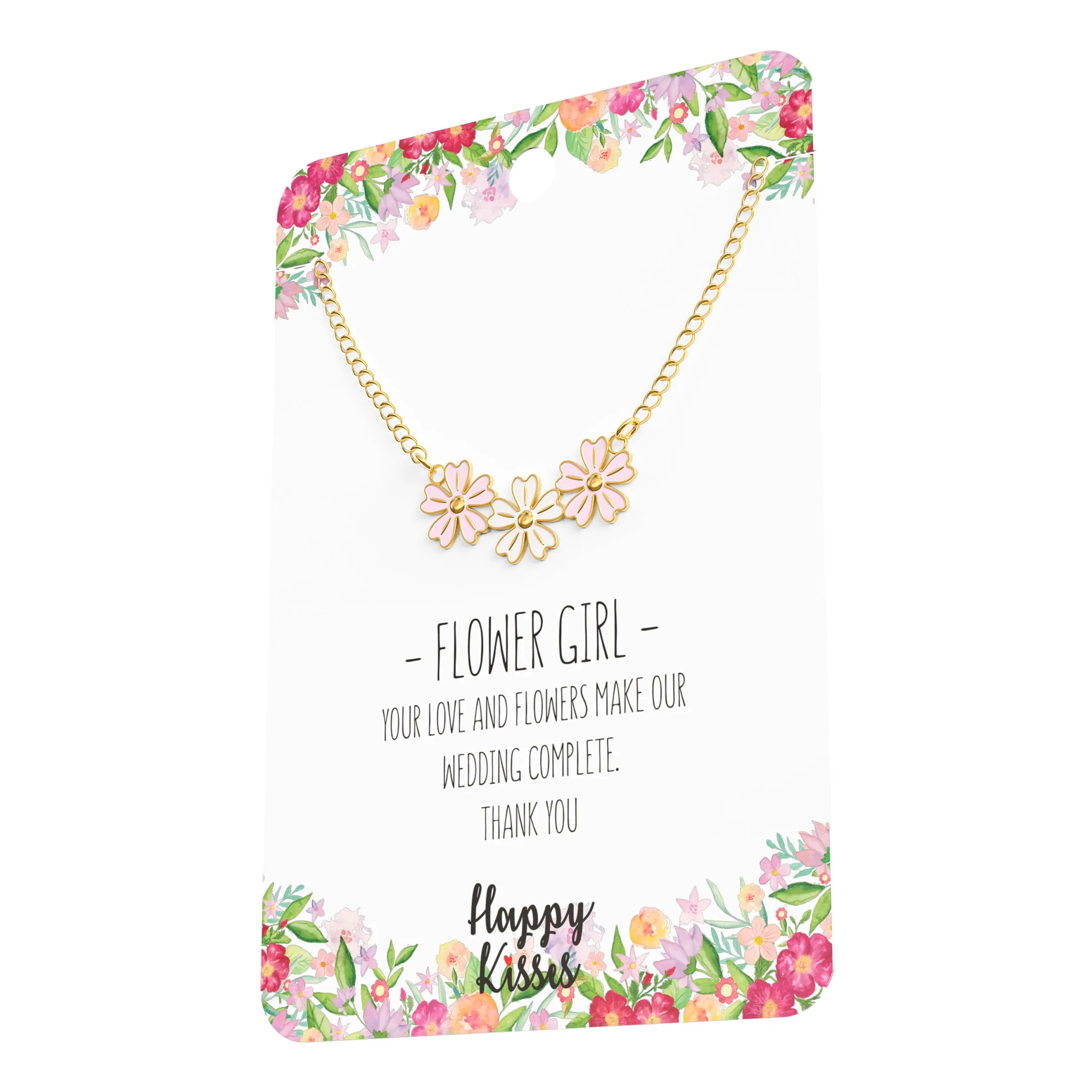 Flower Girl Necklace - Light Pink - Wedding Complete Thank You - Message Card
