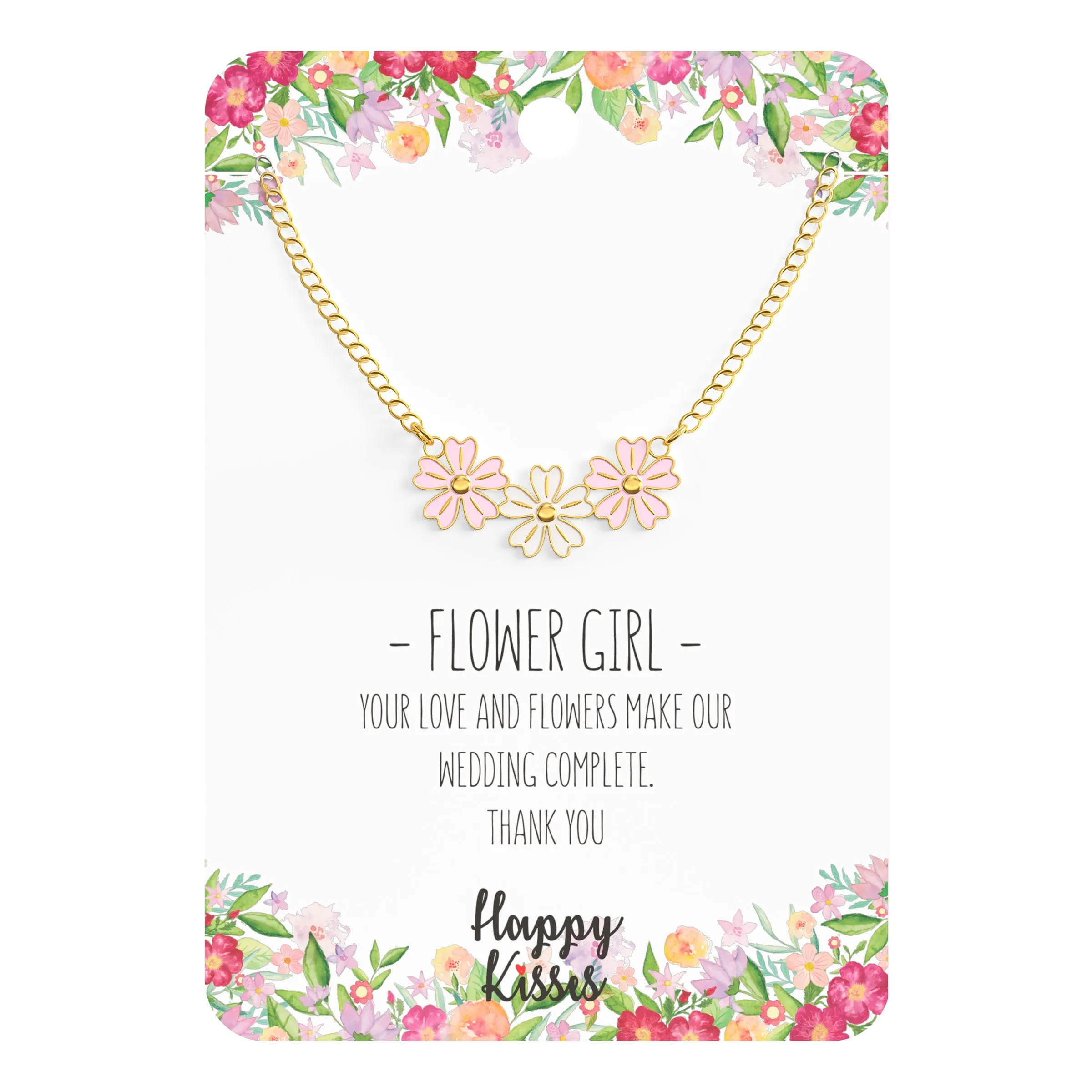 Flower Girl Necklace - Light Pink - Wedding Complete Thank You - Message Card