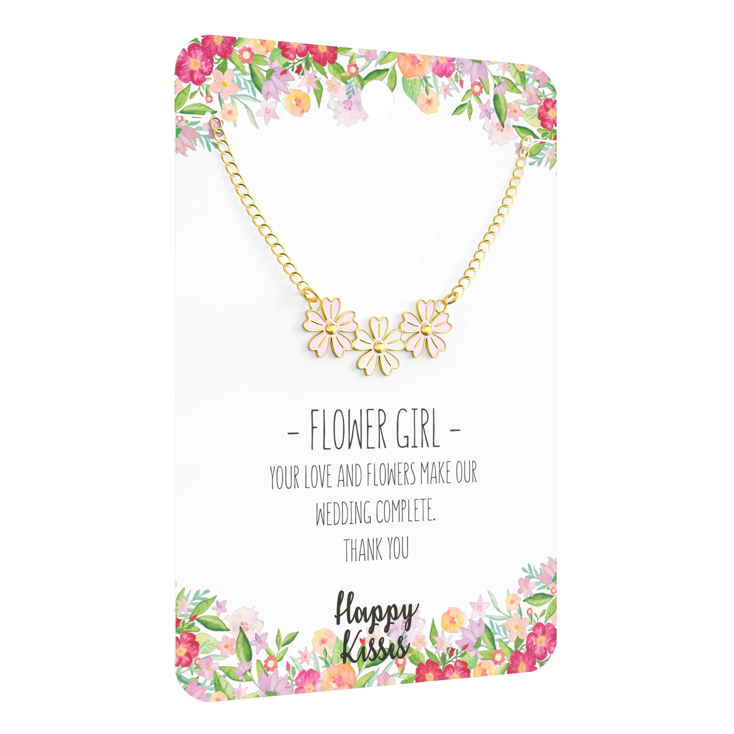 Flower Girl Necklace - Light Pink - Wedding Complete Thank You - Message Card