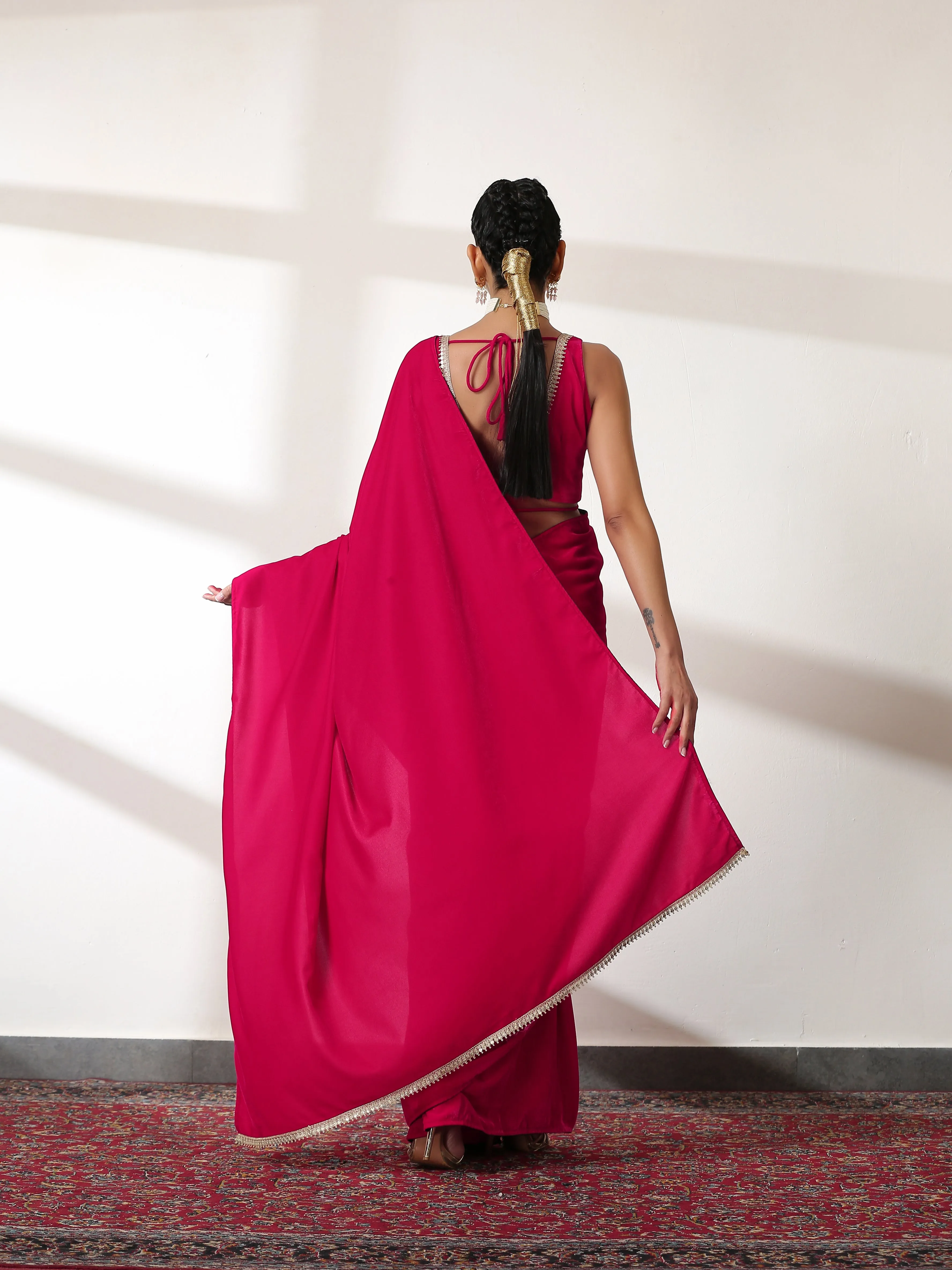 Forbidden Pink Velvet Saree