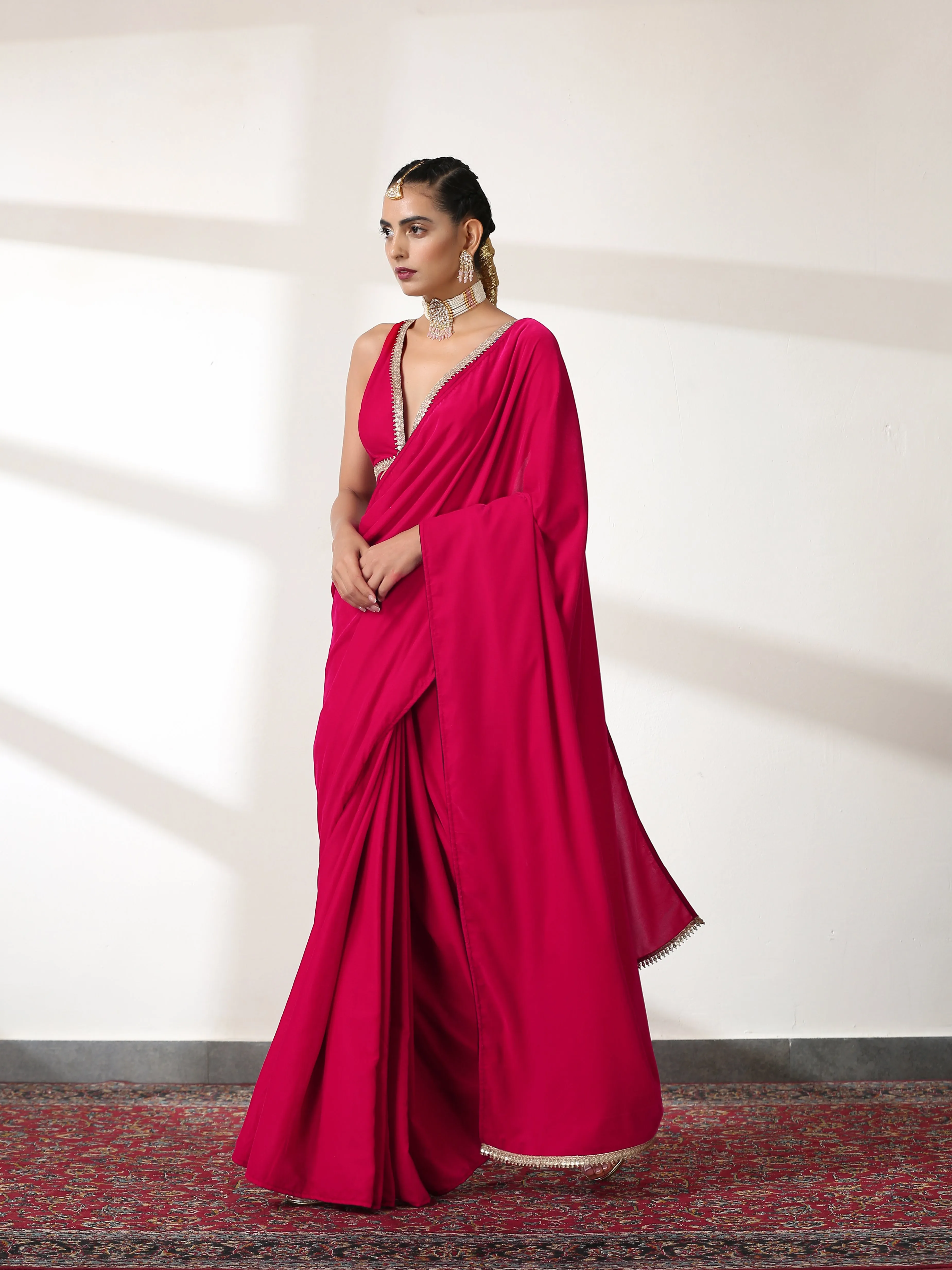 Forbidden Pink Velvet Saree