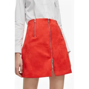 French Connection Red Mini Skirt Glass Stretch Mini Skirt Zippers Sz 6 NWT