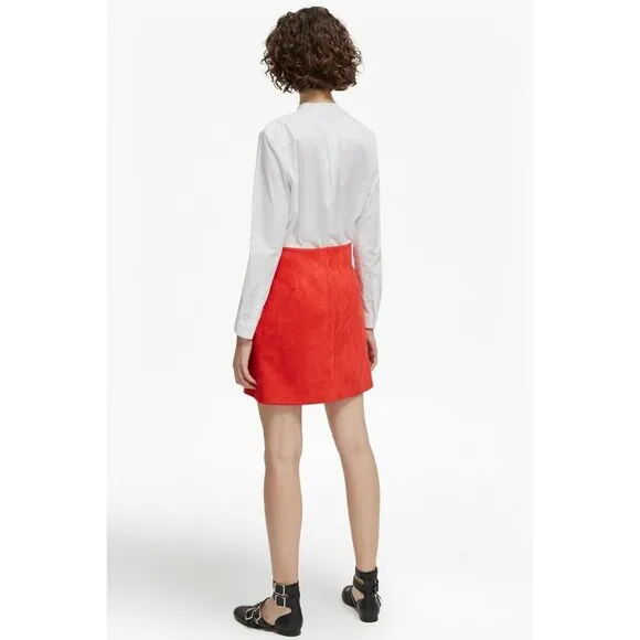 French Connection Red Mini Skirt Glass Stretch Mini Skirt Zippers Sz 6 NWT