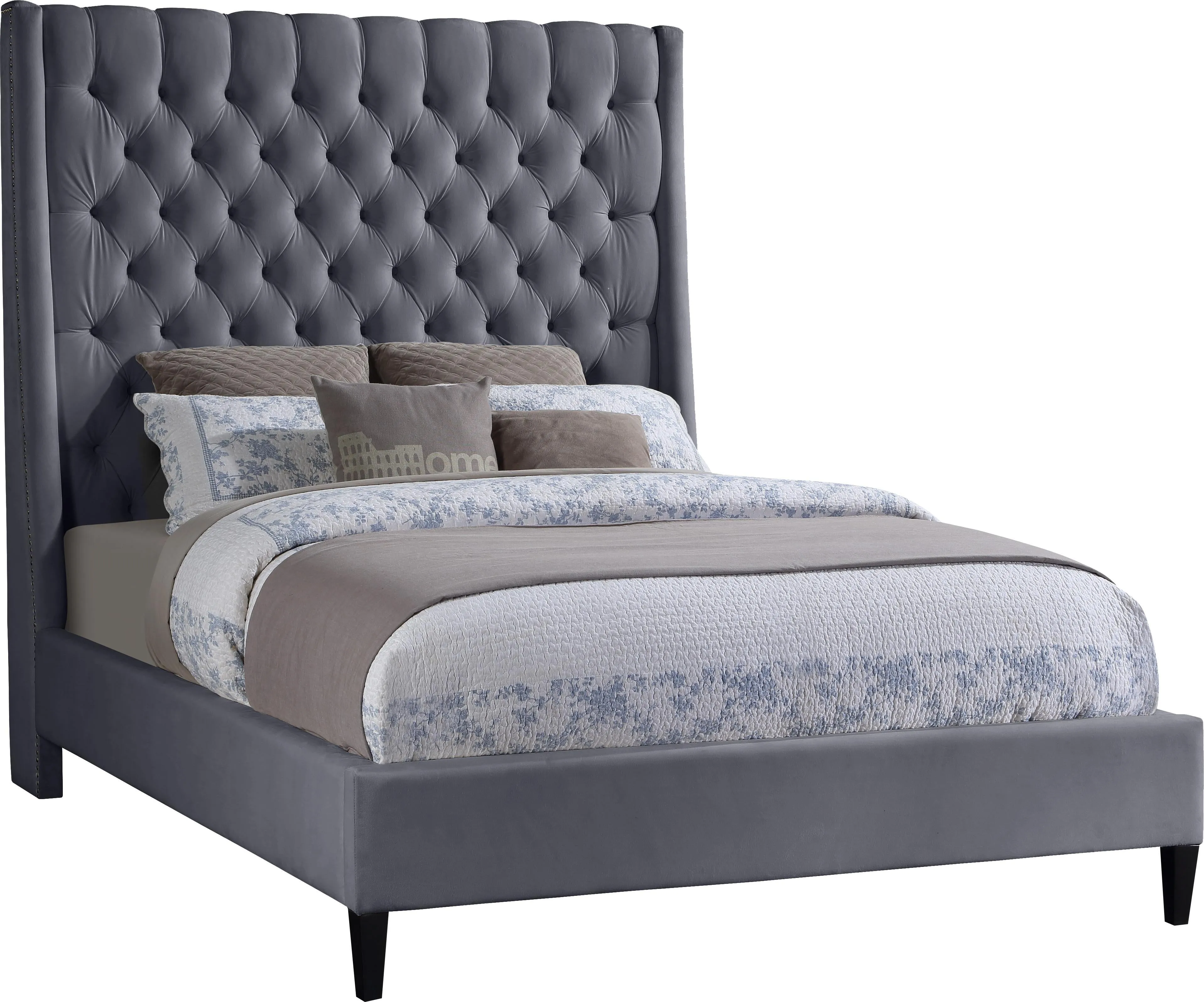 Fritz Grey Velvet Queen Bed