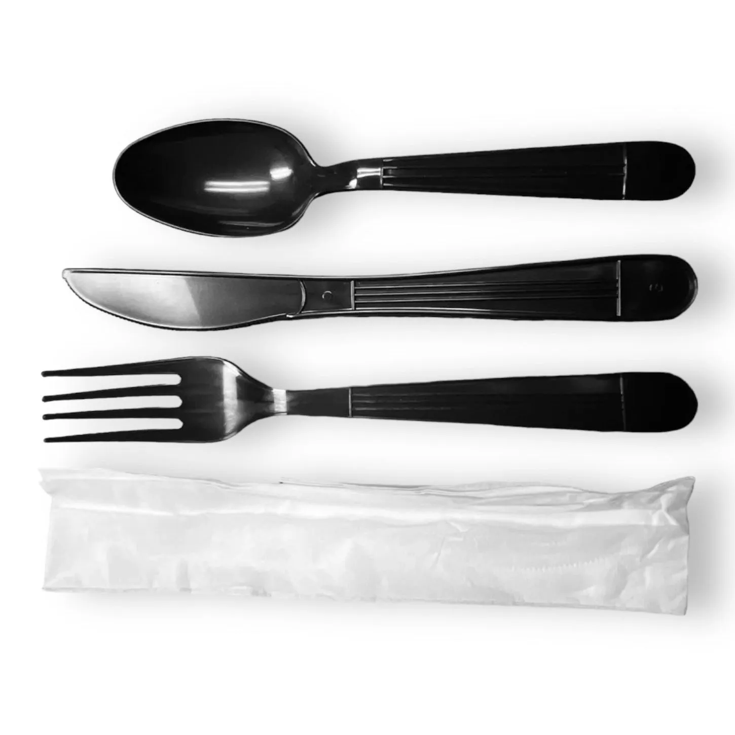 FULL SIZE HEAVY 4 PIECE INDV WRAPPED BLACK CUTLERY KIT 250CT