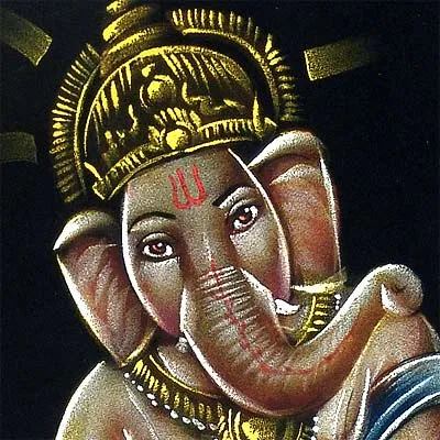 Ganesha Playing Dholak - Velvet Painting