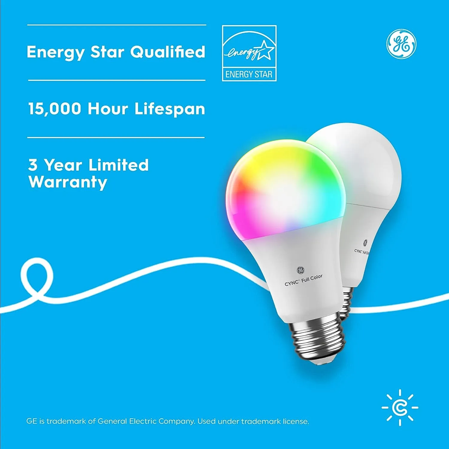 GE Lighting CYNC Smart LED Light Bulbs, Color Changing, Bluetooth and Wi-Fi, Works with Alexa and Google Home, A19 Bulbs (2 Pack)