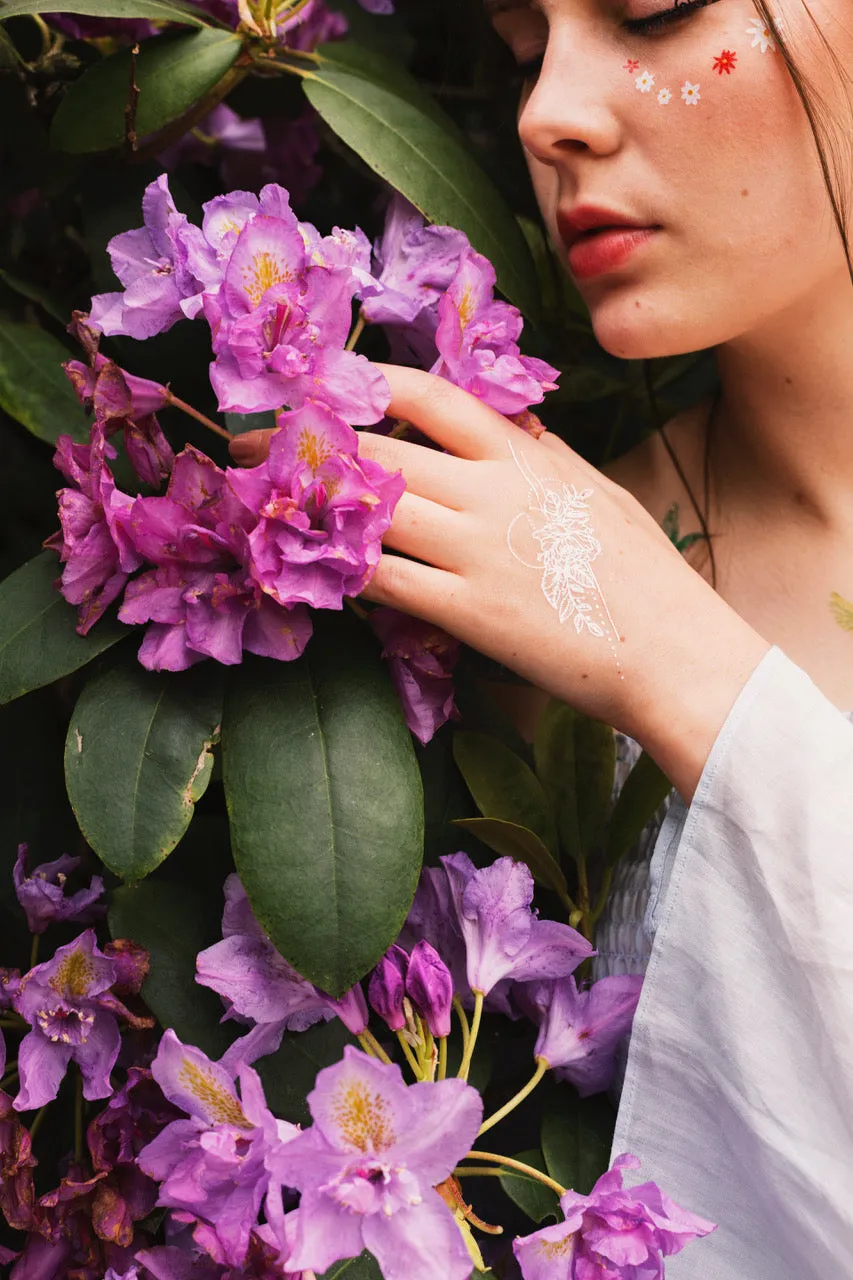 Geometric Flowers 2 White Temporary Tattoo