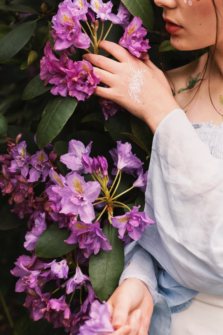 Geometric Flowers 2 White Temporary Tattoo