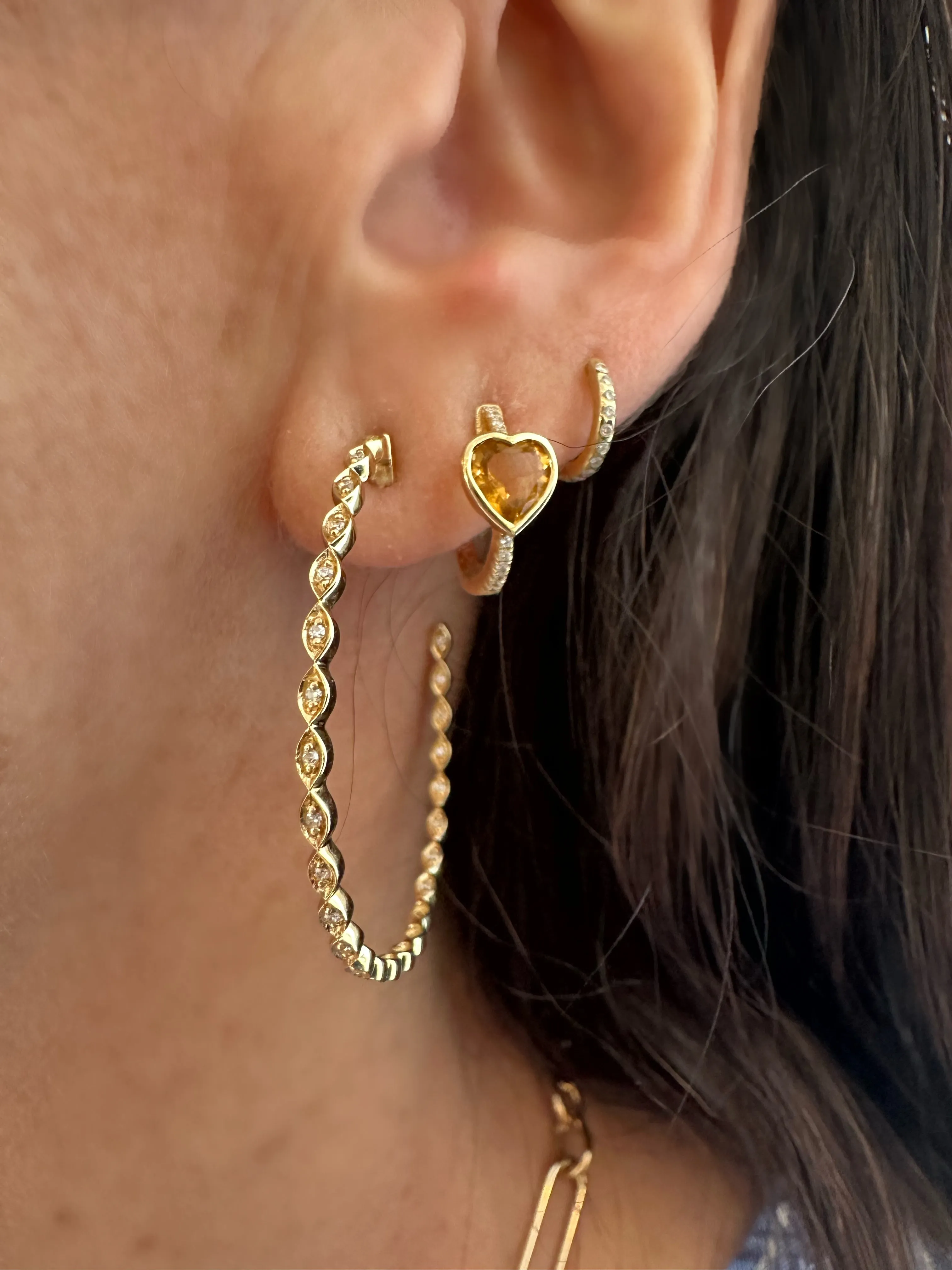 Gold and Diamond Marquise Hoops