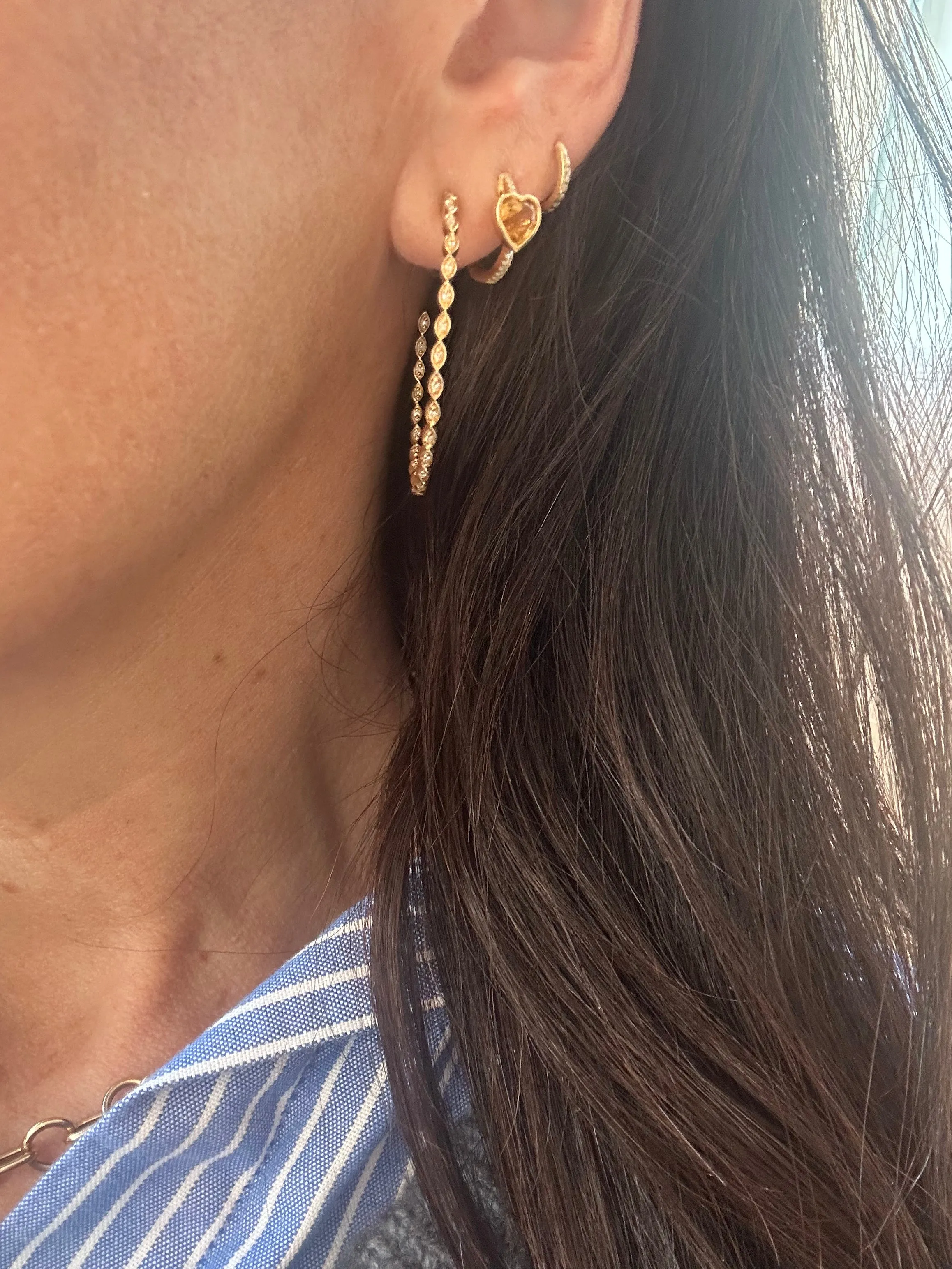 Gold and Diamond Marquise Hoops