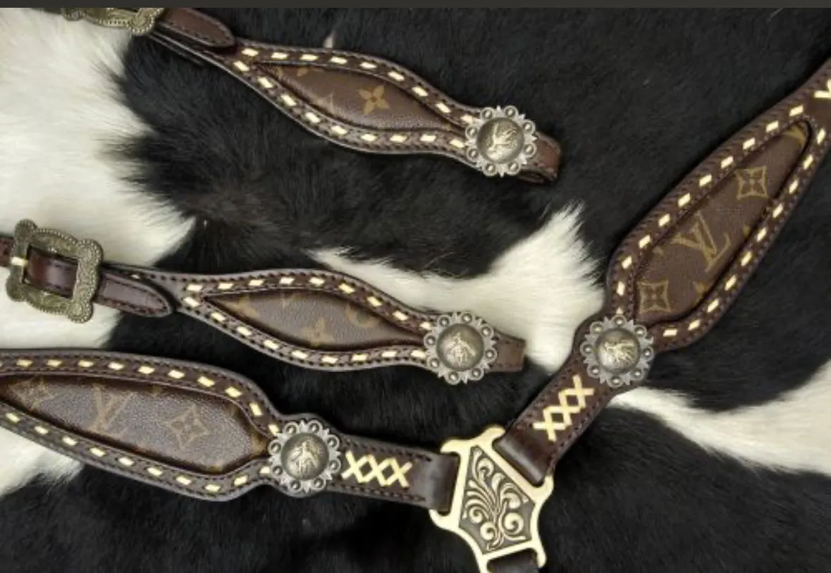 Gold Laced LV Repurposed Leather Tack Set