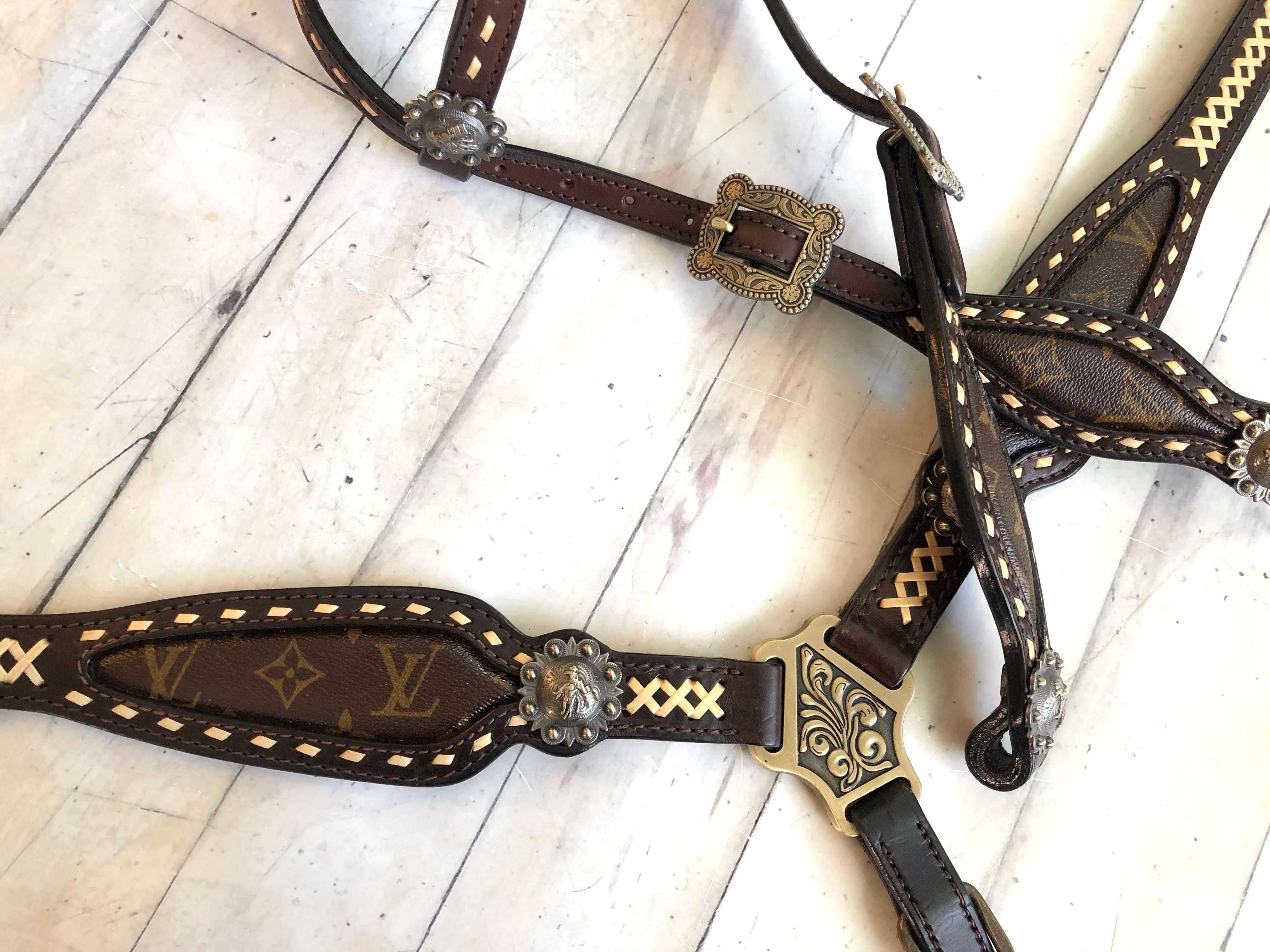 Gold Laced LV Repurposed Leather Tack Set