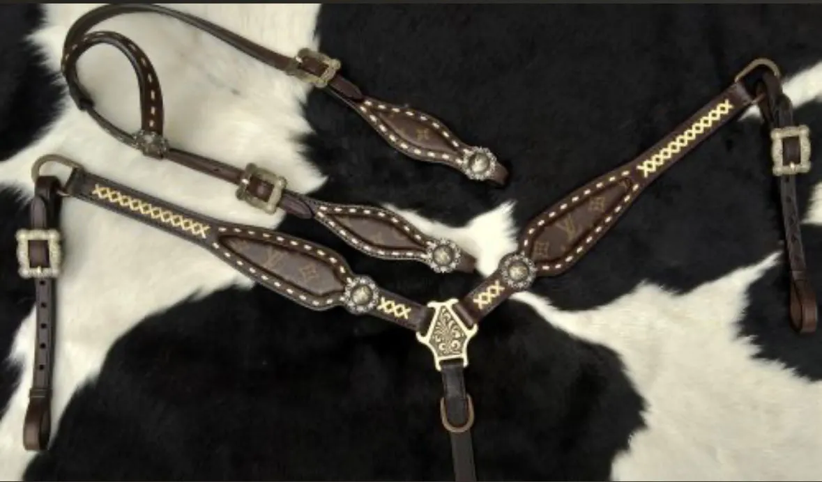 Gold Laced LV Repurposed Leather Tack Set