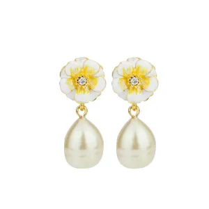 Gold Plated White/Yellow  Les Roses with Small Pearl