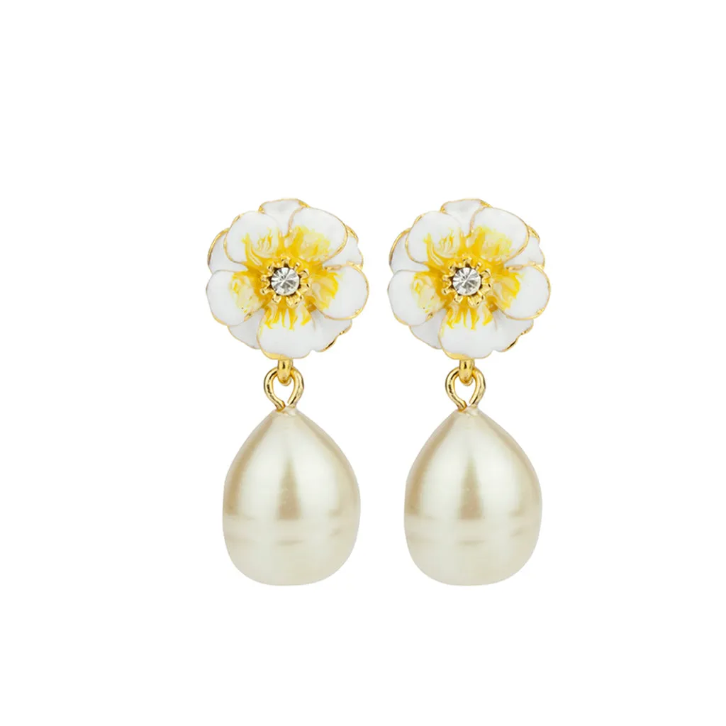 Gold Plated White/Yellow  Les Roses with Small Pearl