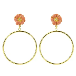 Goldtone Dark Pink Les Roses Hoop Earrings
