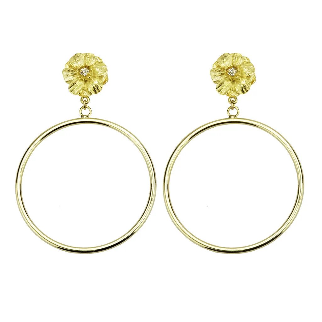 Goldtone Double Rose Large Hoop Earring